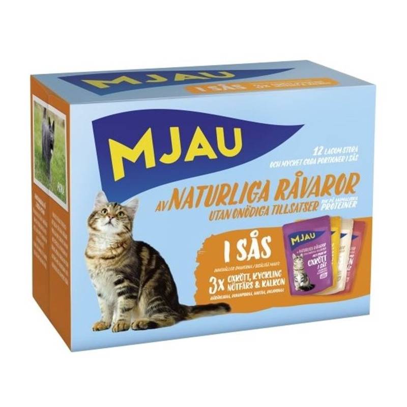 Mjau Multi våtfôr i saus, kjøtt 12pk