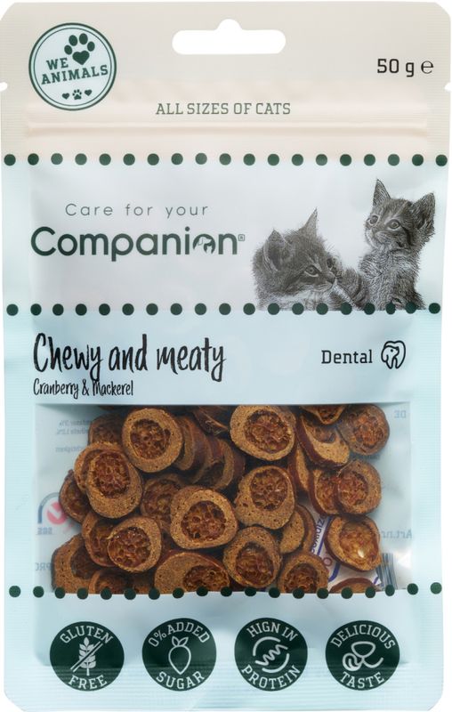 Chewy & meaty snack til katt med makrell og tranebær