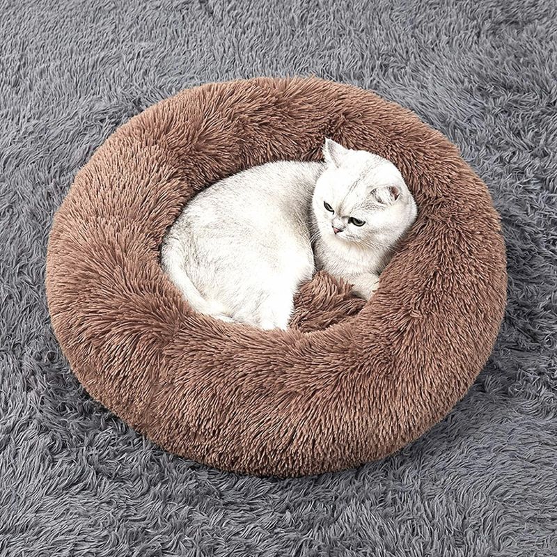 Brun khaki donut hundeseng - Fluffy rund hunde - og katteseng, flere str