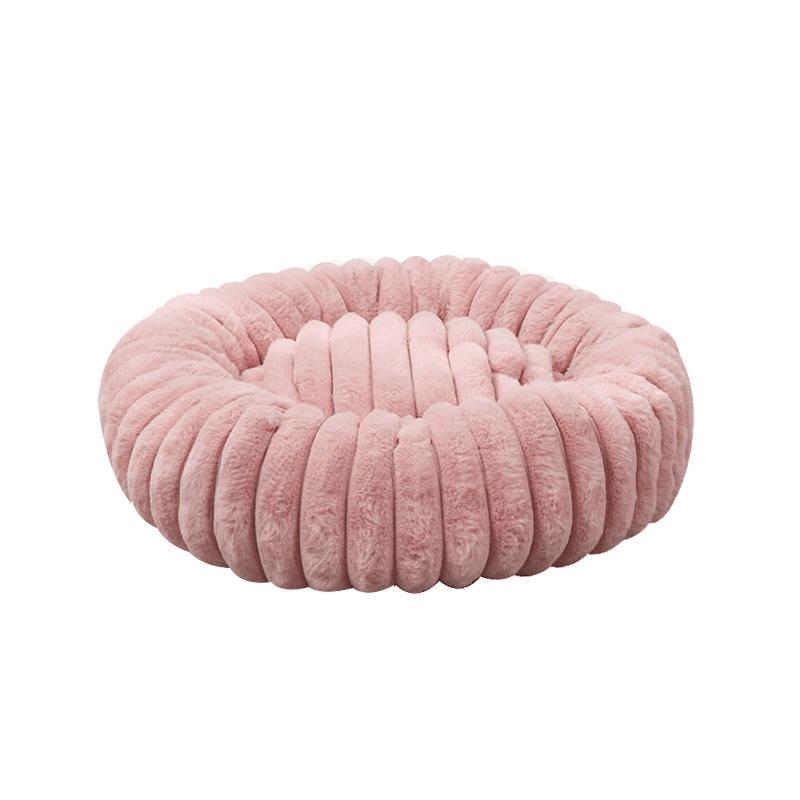 Rosa myk cord donut hundeseng 60cm