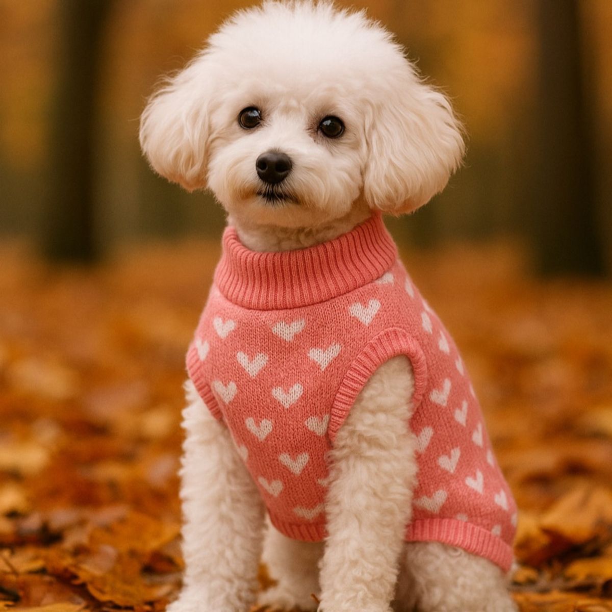 Rosa strikkegenser til hund med hjerter
