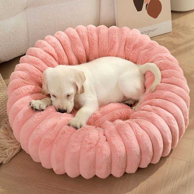 Rosa myk cord donut hundeseng 60cm