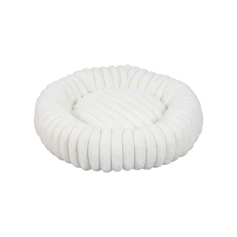 Hvit myk cord donut hundeseng 80cm