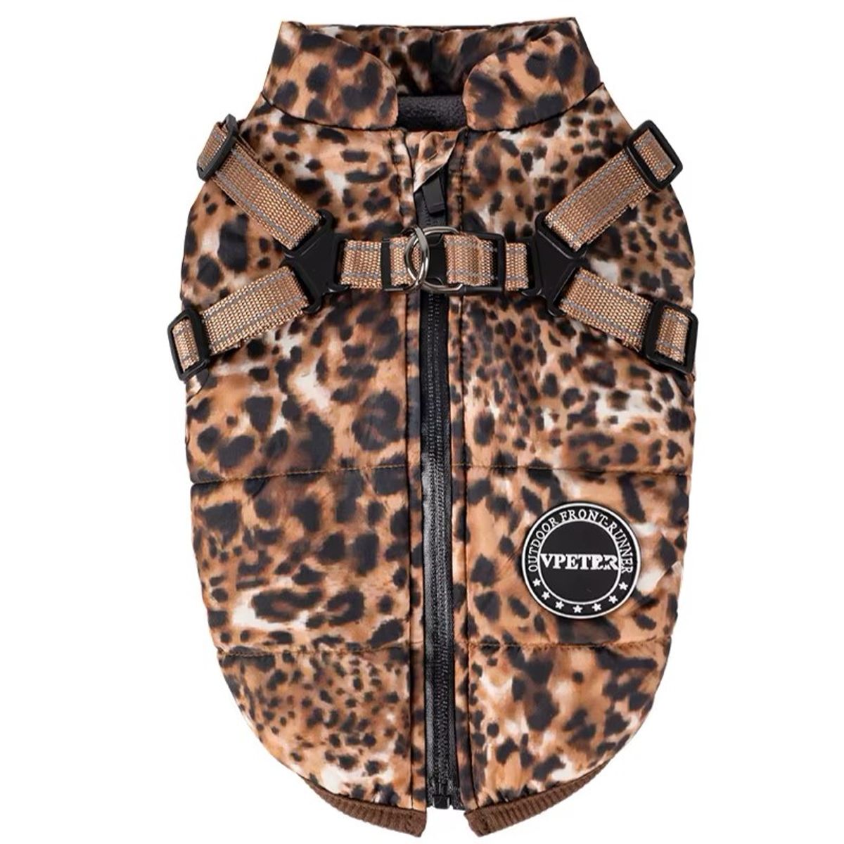 Leopard print hundedekken med integrert sele