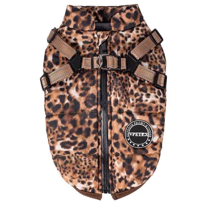 Leopard print hundedekken med integrert sele