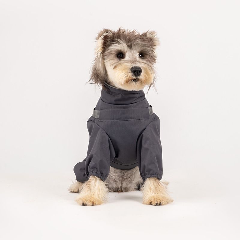 Grå fire-bens overall til hund, hundedress som er vann- og vindtett