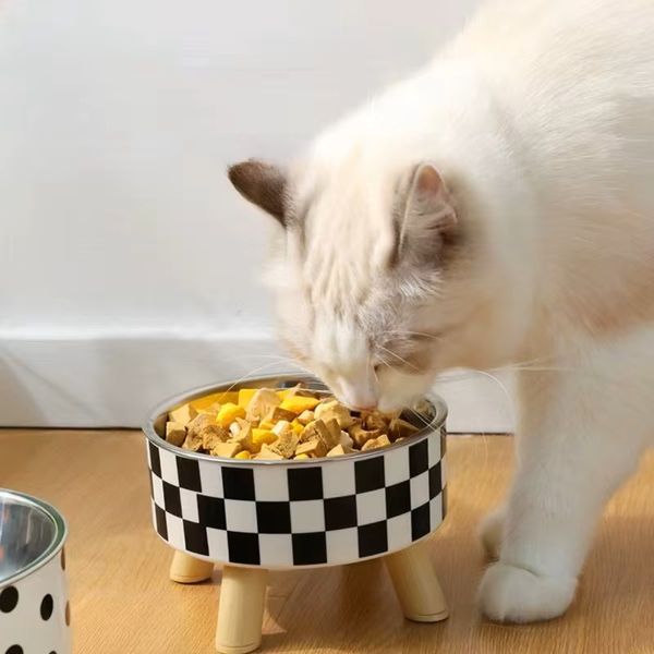Hovedbilde Minimalistisk sjakkrutet hundeskål med bein