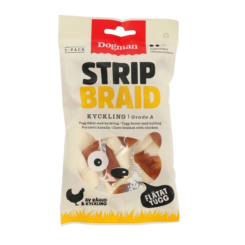 3pk Small Chicken strip flettet tygg til hund 