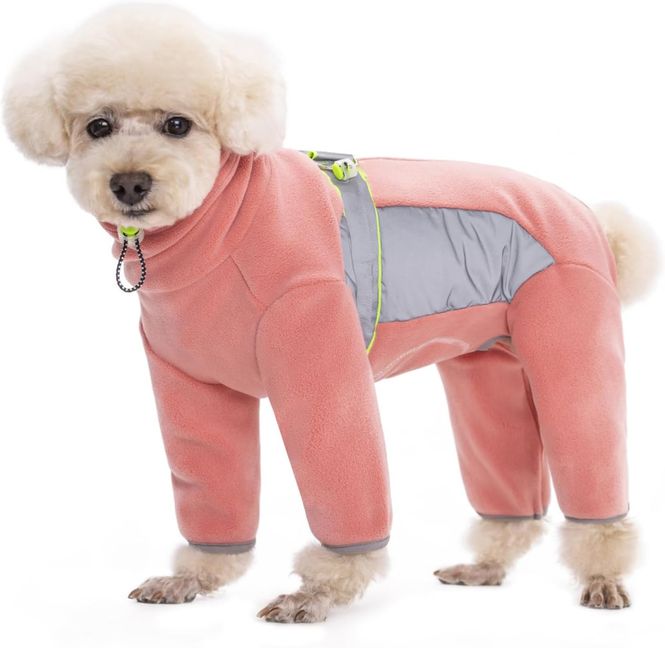 Hovedbilde Rosa fleece heldress med refleks til små og mellomstore hunder