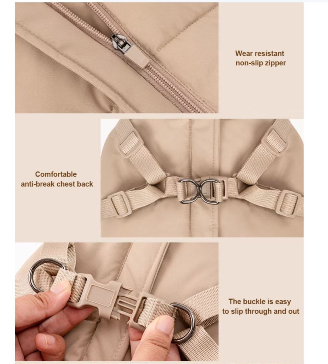 Beige hundejakke med integrert sele