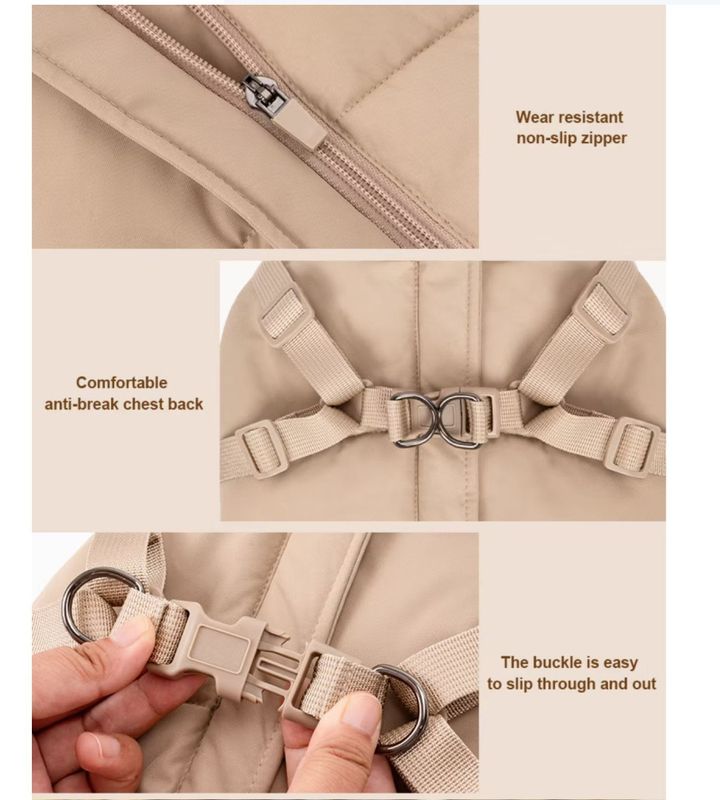 Beige hundejakke med integrert sele