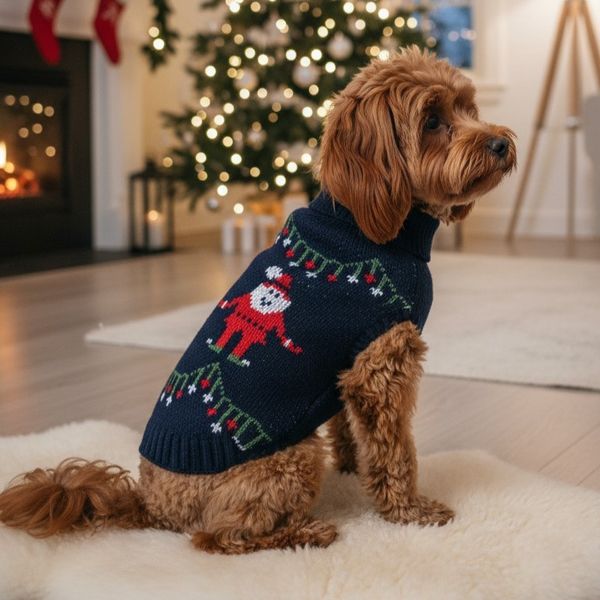 Hovedbilde Blå julegenser til hund med nisser