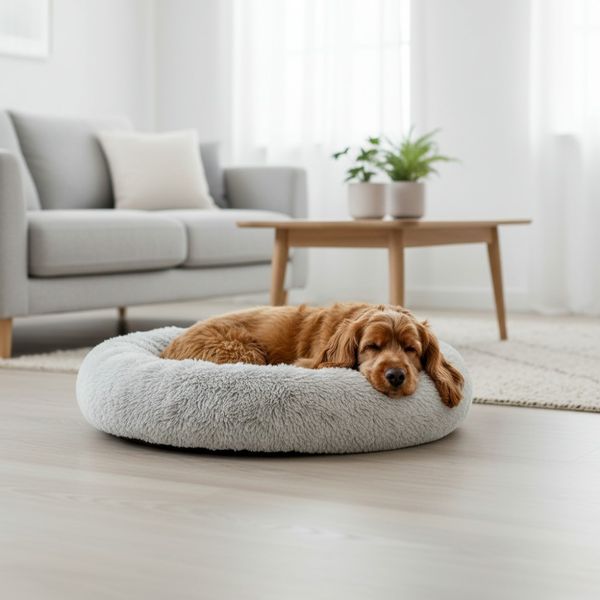 Hovedbilde Lys grå oval fluffy ortopedisk hundeseng - 2 str