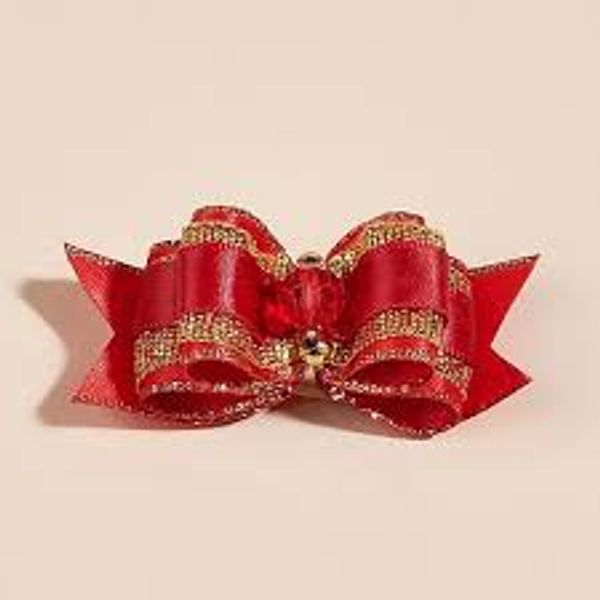 Hovedbilde Julesløyfe rød med gulldekor