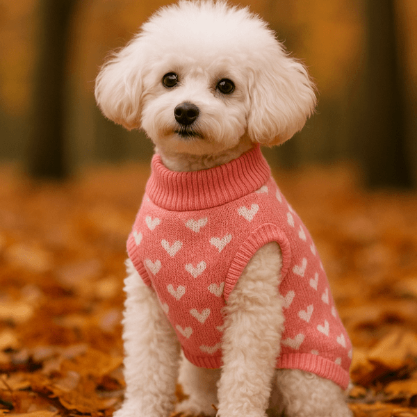 Hovedbilde Rosa strikkegenser til hund med hjerter