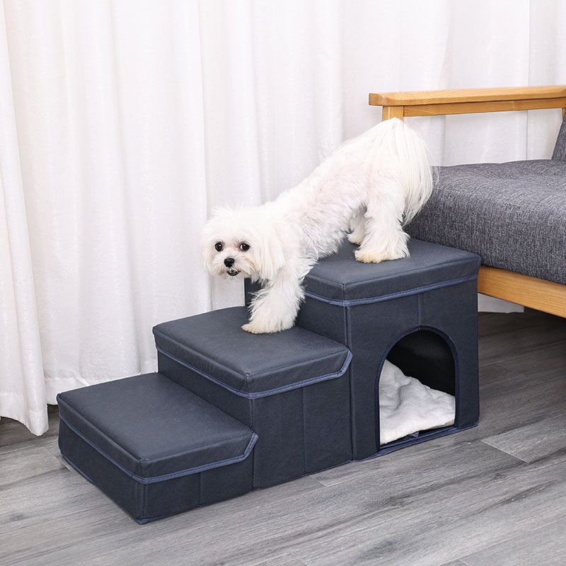 Mørk grå trapp til hund og katt, med oppbevaring og hule