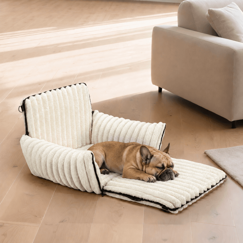 Hvitt multifunksjonelt bilsete til hund i mykt og komfortabelt design