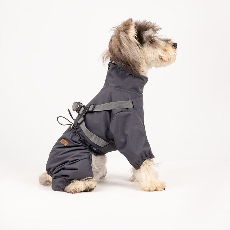 Grå fire-bens overall til hund, hundedress som er vann- og vindtett
